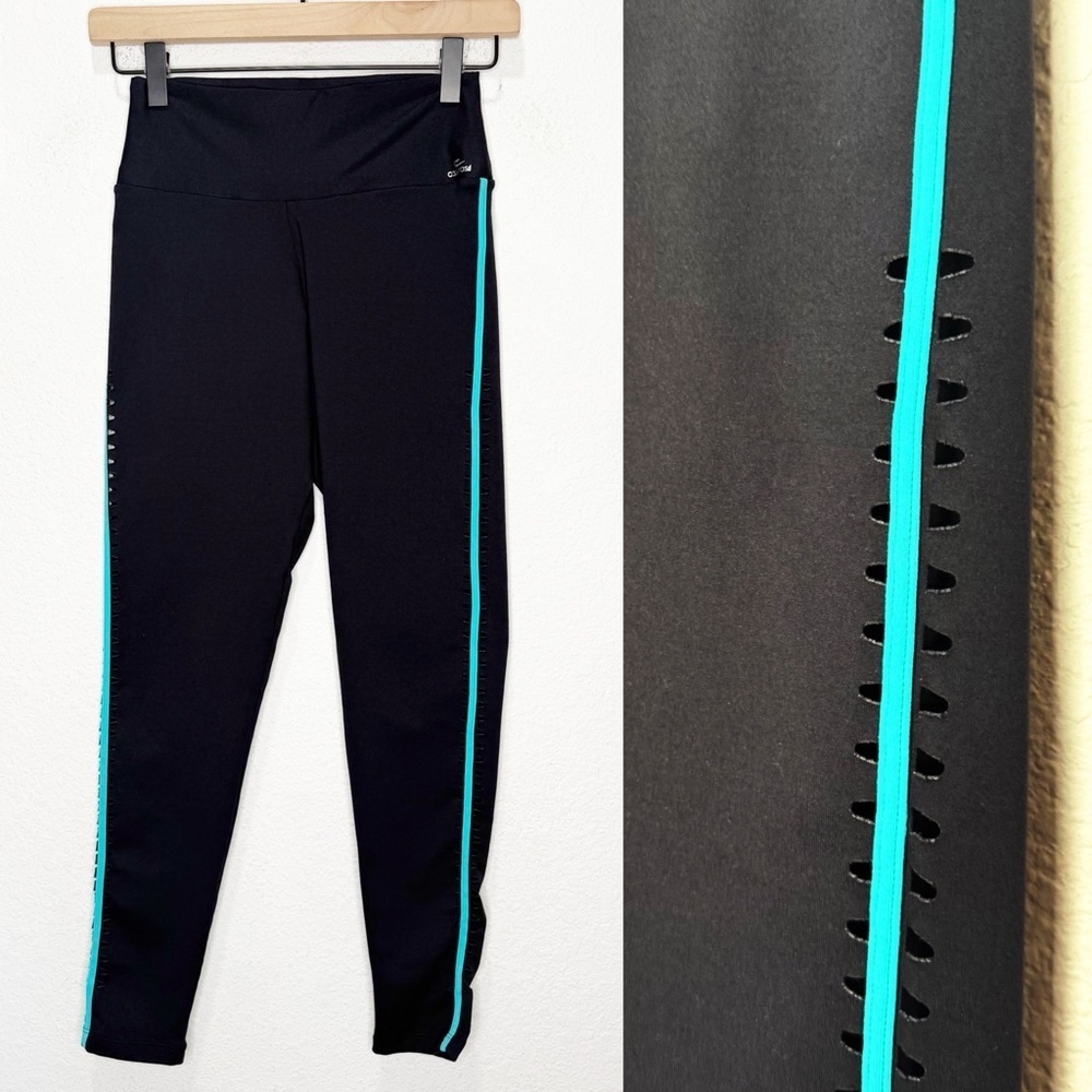 Cajubrasil Perforated Tight Compression Leggings Racing Stripe Pants